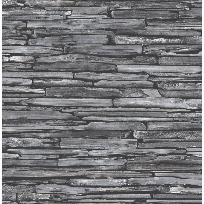 Stacked Slate 10.05m x 52cm Wallpaper Roll, Charcoal