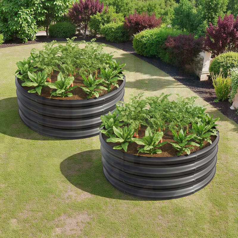 2PCS Round Raised Garedn Bed, Silver/Black