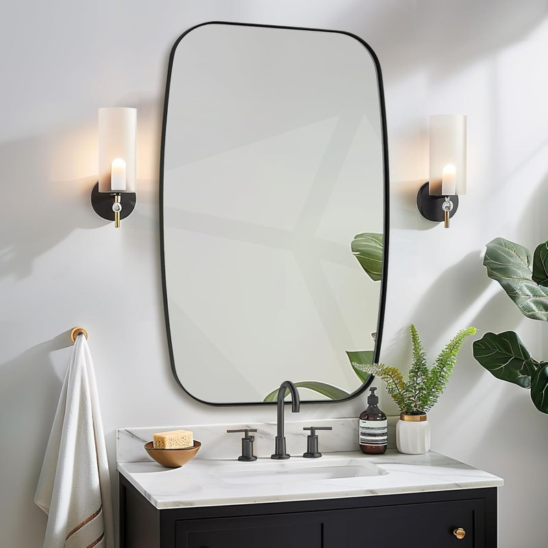Modern Oblong Oval Bathroom Vanity Mirror | Stainless Steel Frame, Matte Black, 36" x 24"