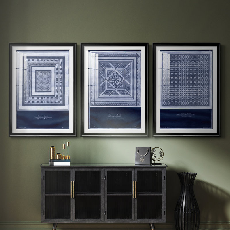Indigo Tile IV - Impression encadrée sur mesure de qualité supérieure mate - 3 pièces