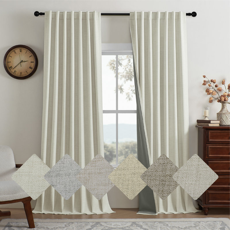 Ensemble de 2 panneaux de rideaux occultant en toile de jute 100% Leming, Beige, L 52 po x L 72 po