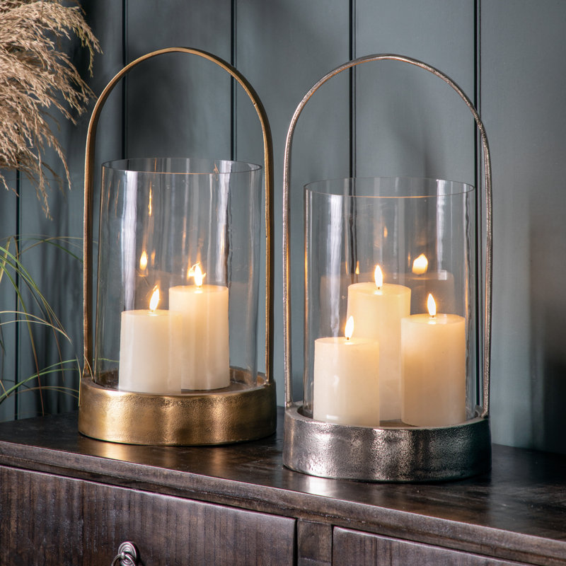 Glass Tabletop / Centrepiece Hurricane, Brass