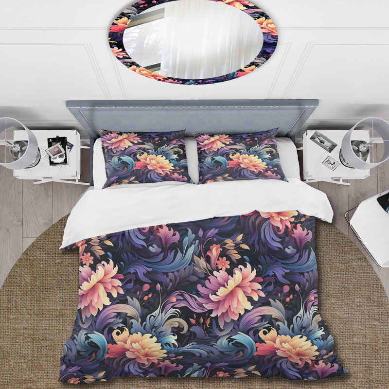Celestial Blue Damask Mirage I - Ensemble de housse de couette damassé, Housse de couette pour très grand lit et 2 très