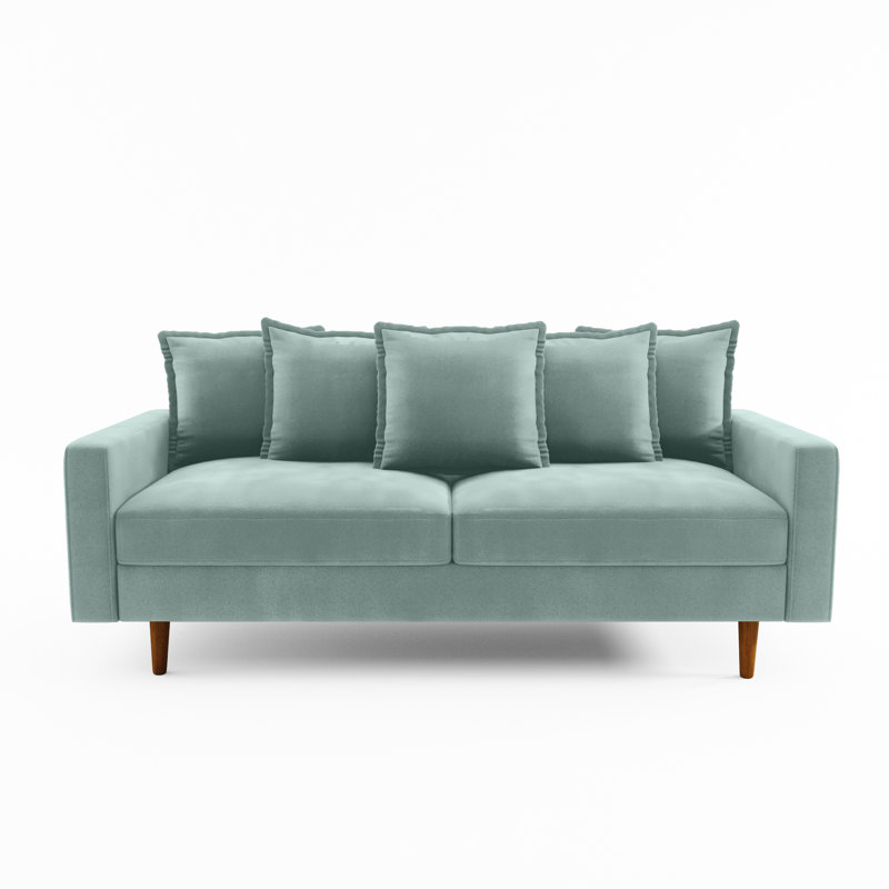 Stelly 70'' Velevt Square Arm Sofa, Aqua Turquoise 100% Polyester