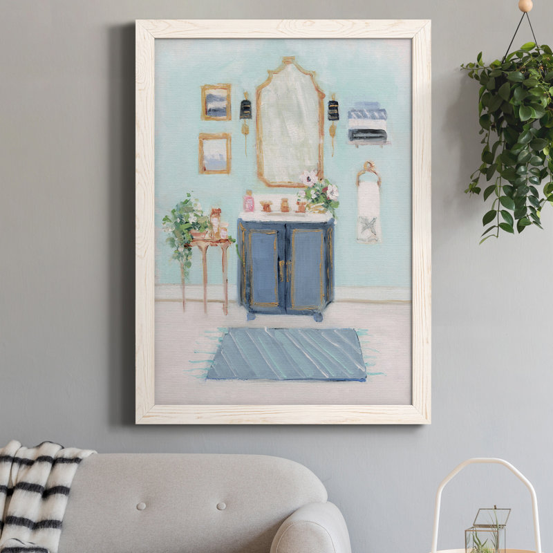 «Blue Bath II», peinture sur toile encadrée, H 20 po x l 17 po x P 1,5 po, Blanc