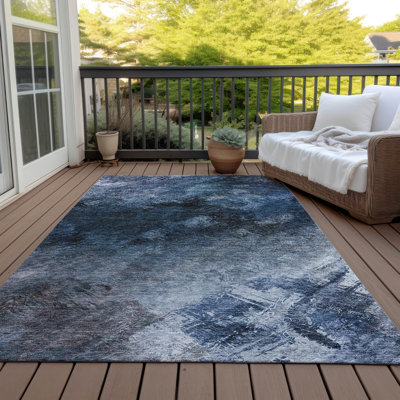 Tapis bleu marine intérieur / extérieur en polyester tissé à la machine Fayme
