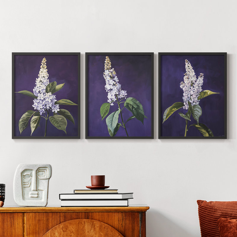 Série d'étude florale Lxxvi-lot de 3 estampes giclées encadrées-prêt à être accroché, Noir, noir, noir, noir