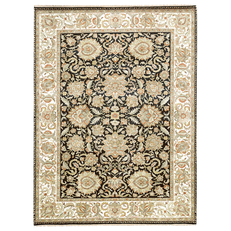 High-Quality Hand-Knotted Black And Ivory Area Rug