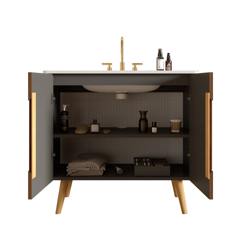 Meuble-lavabo 36 po avec lavabo, options de meuble autoportant et mural pour salle de bain moderne, KD, 36", Espacé