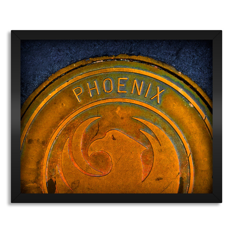 Phoenix Manhole Cover, Phoenix Arizona - reproduction de photo sur toile, Toile encadrée noire, H 16 po x l 20 po x P 0,75 po