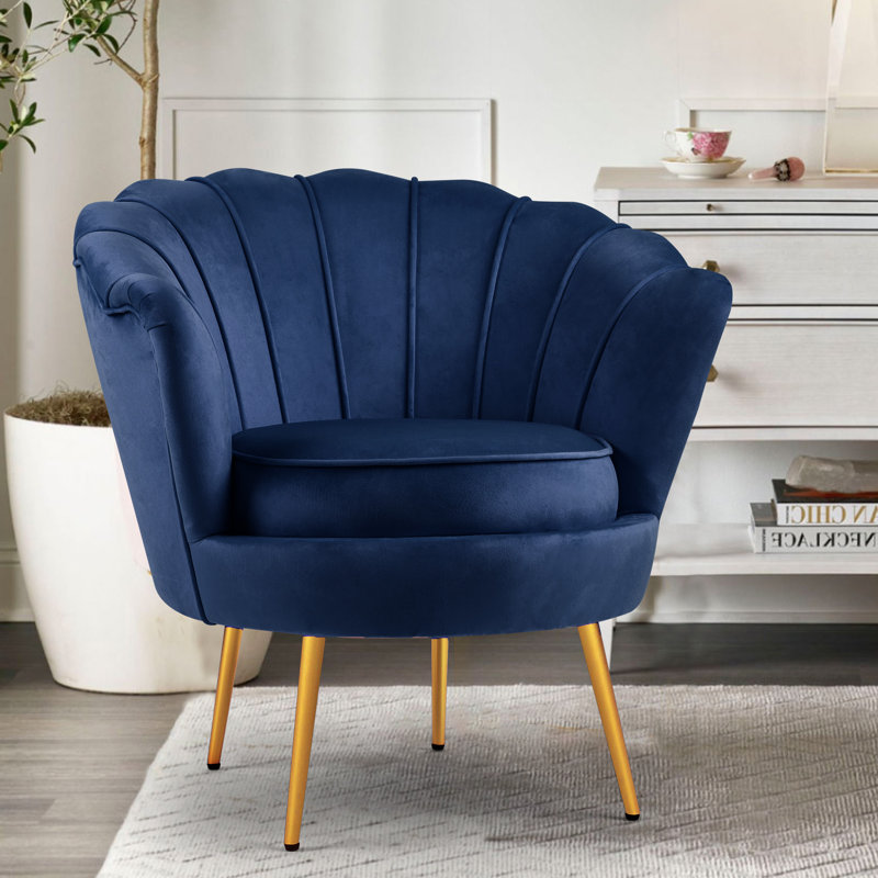 Fauteuil demi-tonneau en velours 28,8 po Raelynn, Velours bleu