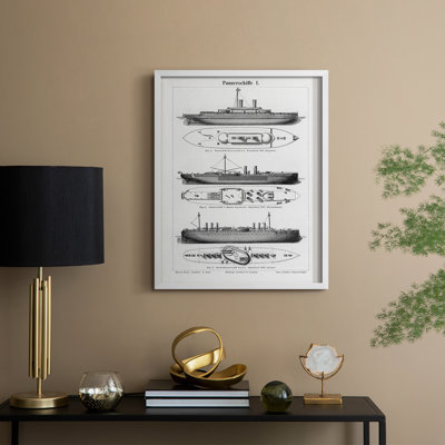 Reproduction encadrée de bateau industriel - bois massif