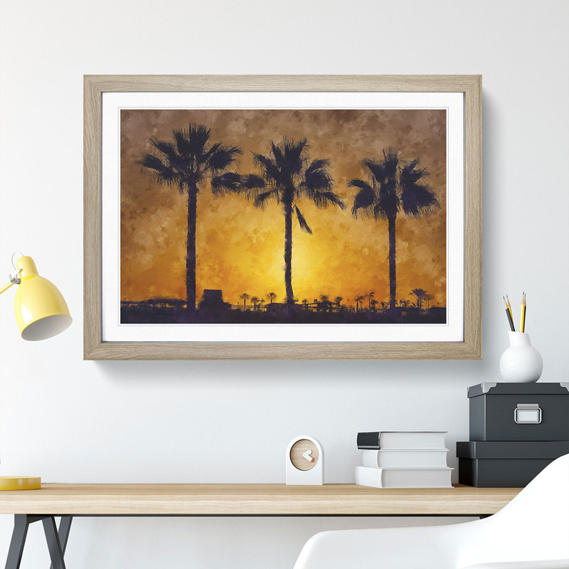 Palm Trees at Sunset Vol.1 - Framed Print, 48cm H x 65cm W x 2cm D, Oak Framed