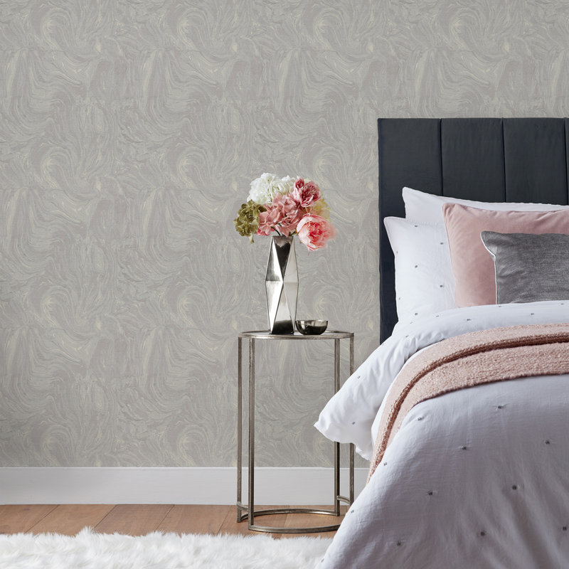  10.5m x 53cm Textured Metallic Finish Wallpaper Roll, Grey