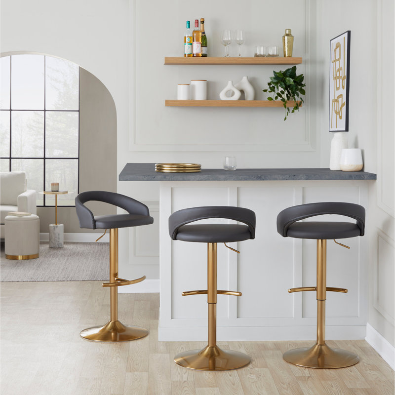 Tabouret de bar réglable, Doré, Gris / similicuir, 2