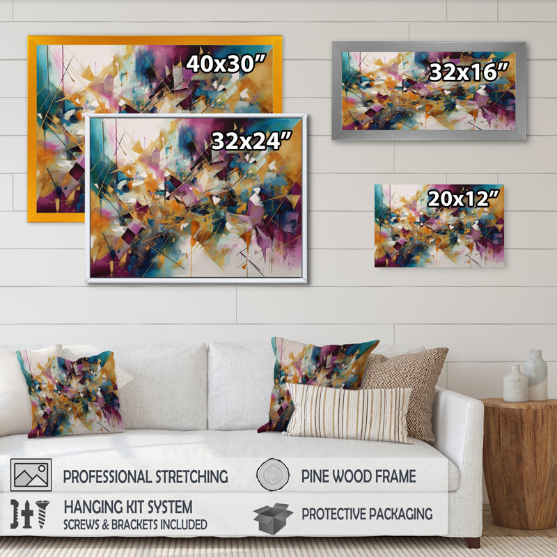 «Golden Explosion Triangles I», art abstrait sur toile géométrique, H 12 po x l 20 po x P 1 po