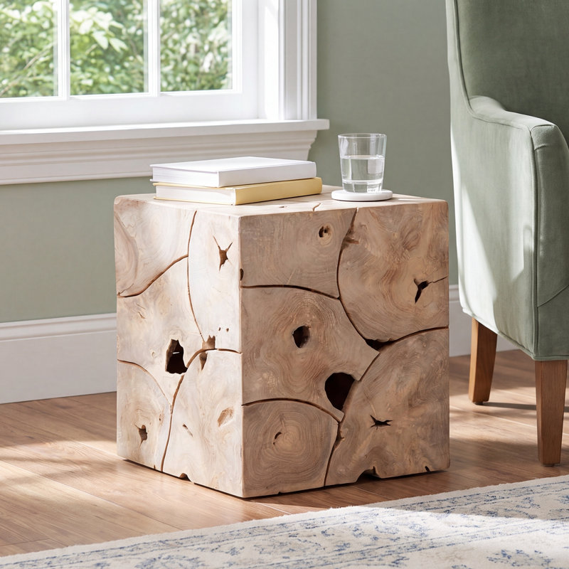 Solmar Solid Wood End Table, Natural Teak