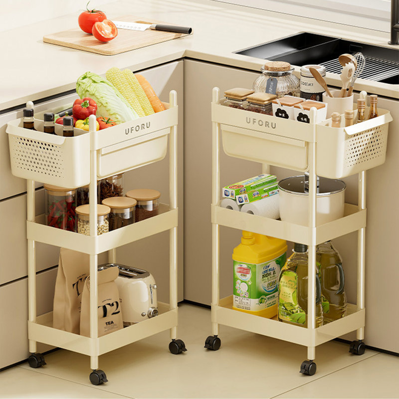 white three-layer trolley, home kitchen rack