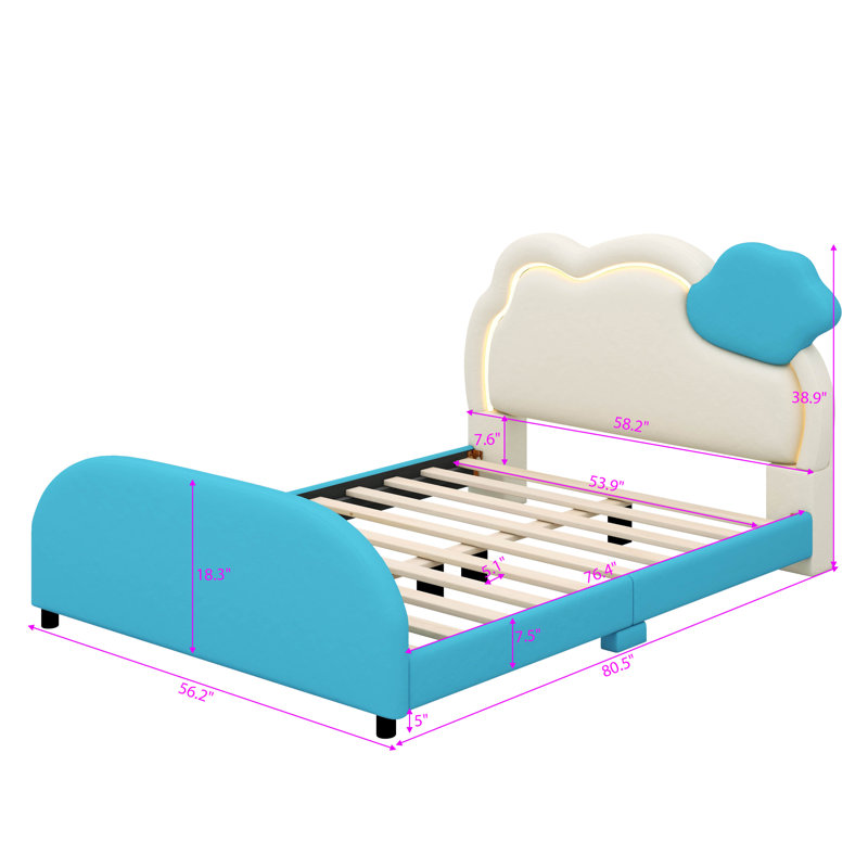  Lit plateforme tapissier double avec tête de lit Wilodyne, Bleu