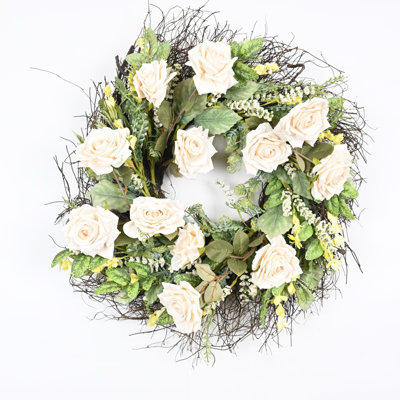 22" Artificial Spring Summer Rose Floral Wreath For Front Door Blossom Greenery Foliage Berry Wedding Party Wall Decor