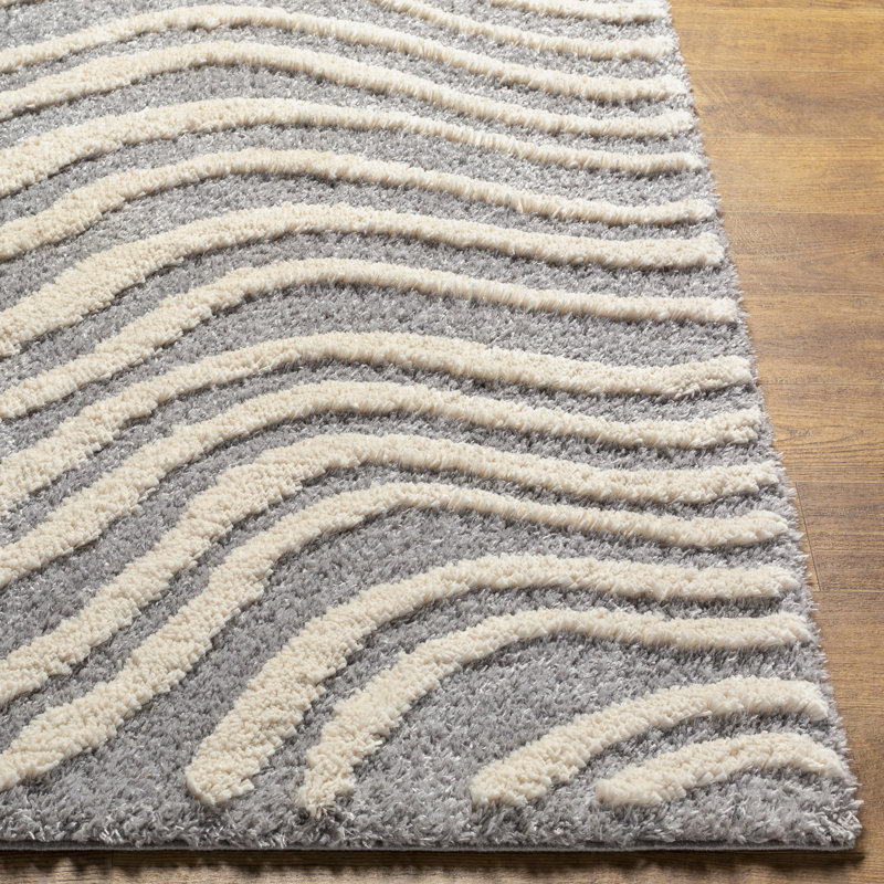 Rectangle Geometric Machine Woven Area Rug in Grey, Rectangle 9'2" x 12'