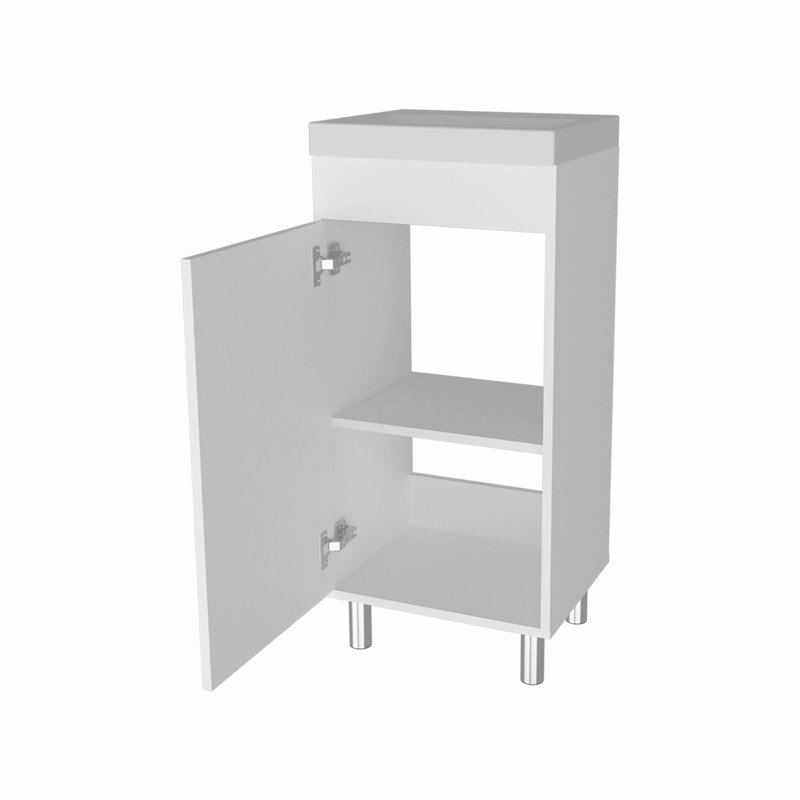 Meuble-lavabo avec 1 porte et 2 tablettes de rangement, Blanc
