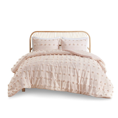 Full Clip Jacquard Comforter Set with Pompoms - Hypoallergenic Microfiber Bedding in Pink