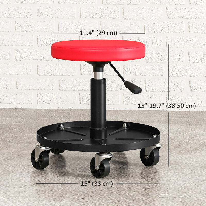 Tabouret roulant roulant, tabouret de garage d'une capacité de 300 lb, rouge