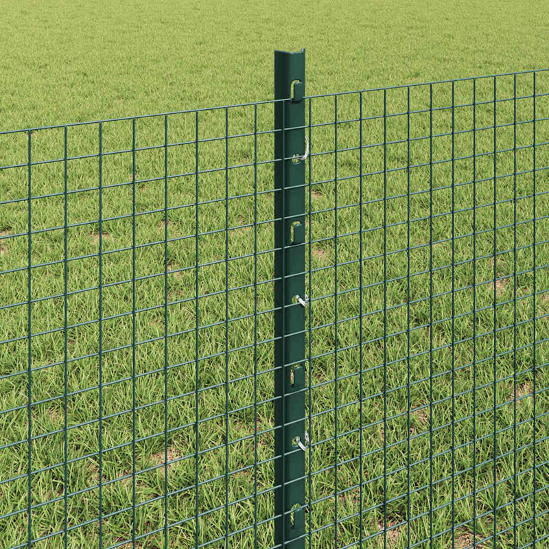 Vidaxl Fence With Posts Steel, Green, 60cm H x 1000cm W x 2.7cm D