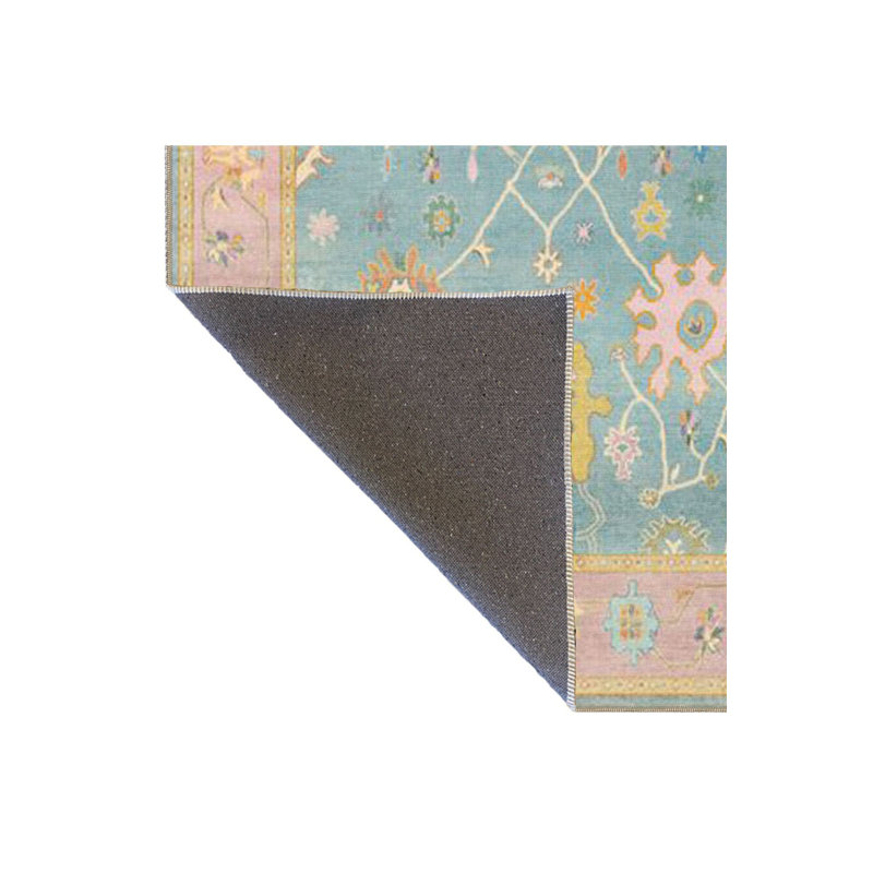 Pink Framed Botanical Patterned Woven Base Machine Washable Rug, Runner 4'11" x 9'10" Rug Pad Included