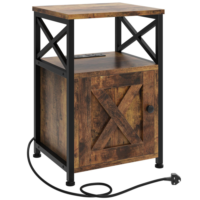 40cm W Metal Bedside Table, Black/Brown