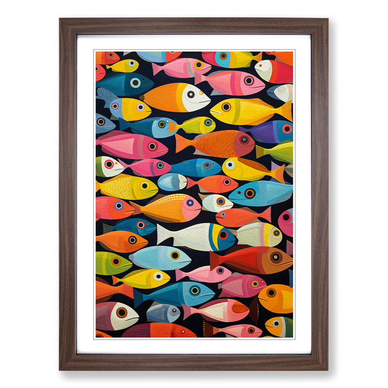 Fish Colour Field No.2 - Single Picture Frame Print on Wood, 64cm H x 46cm W x 2cm D, Walnut