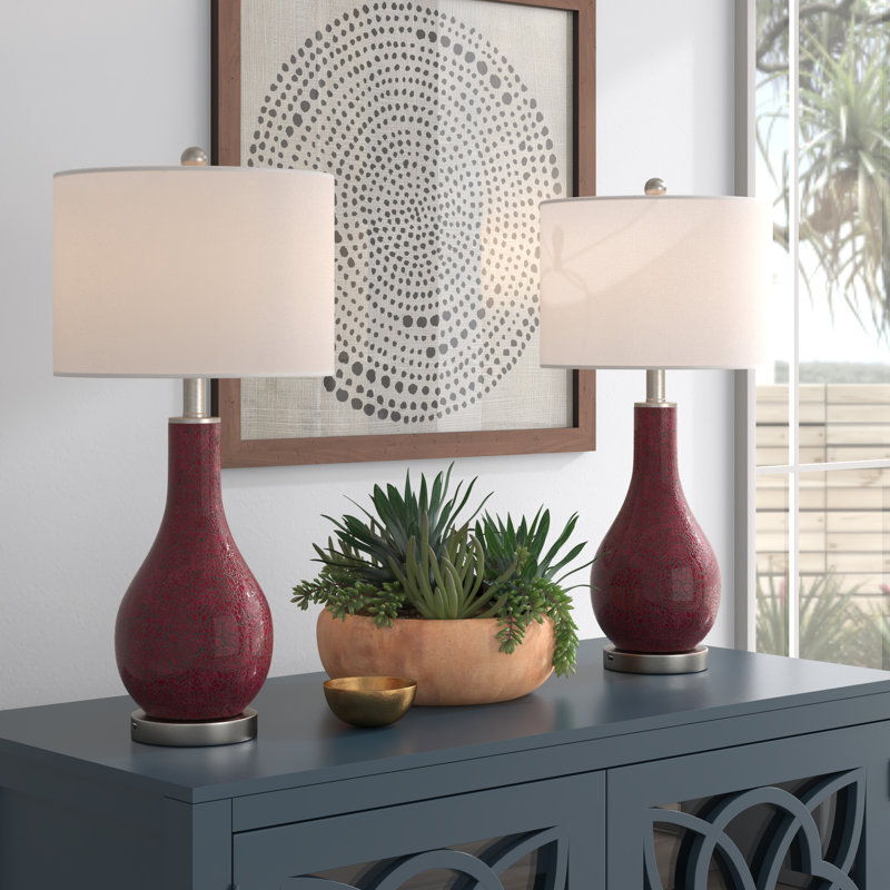 Lampe de table en métal et verre 25,25 po H, Rouge