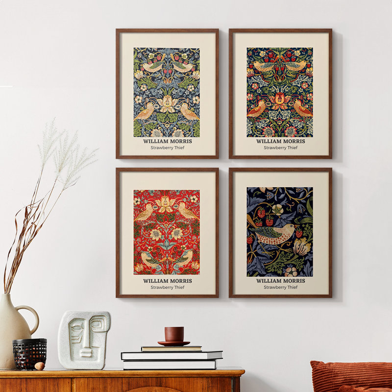William Morris XIV Framed Print - Set of 4, Walnut, 14" H x 44" W