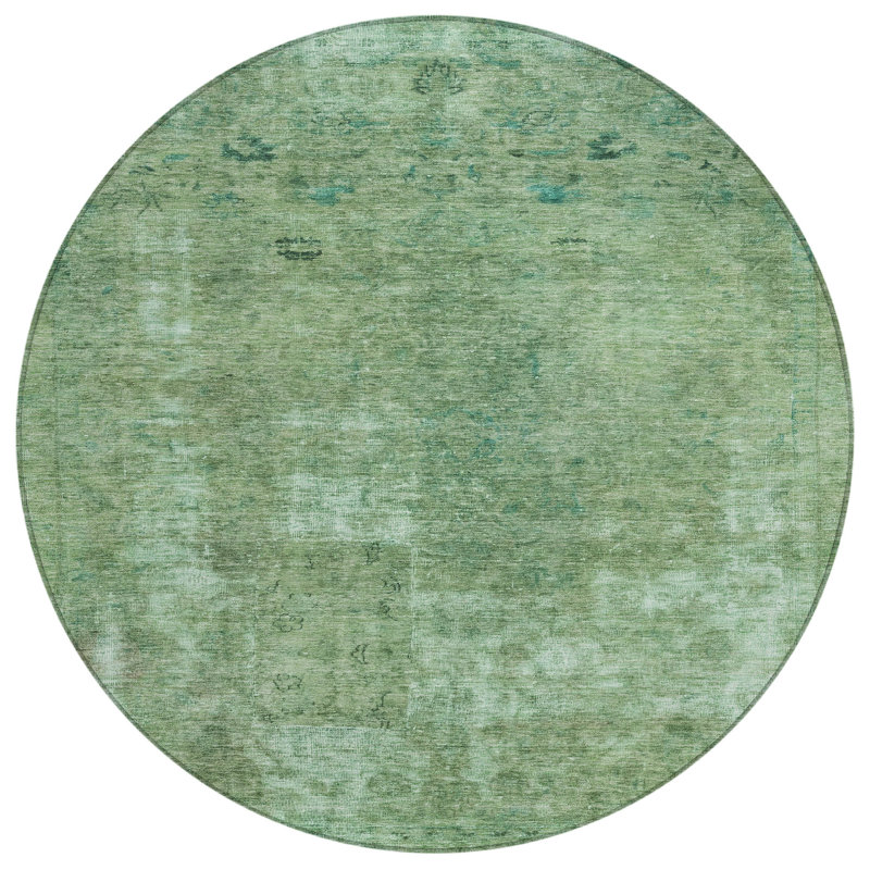 Tapis intérieur rond lavable abstrait vert 8 po Sage And Mint