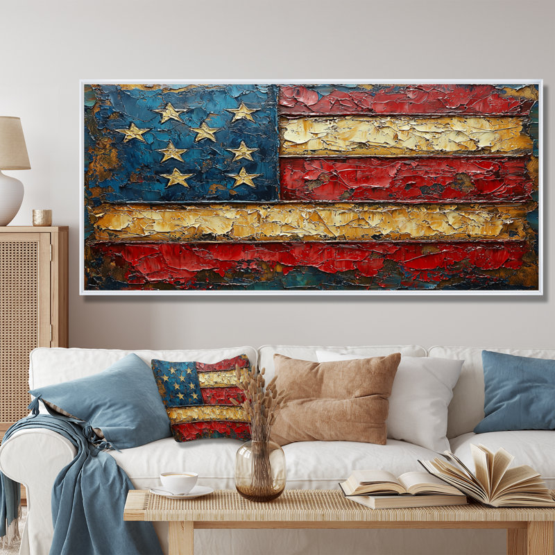 Art sur toile Kulwinder - USA Patriotist, H 28 po x l 60 po, Reproduction avec cadre flottant, Blanc