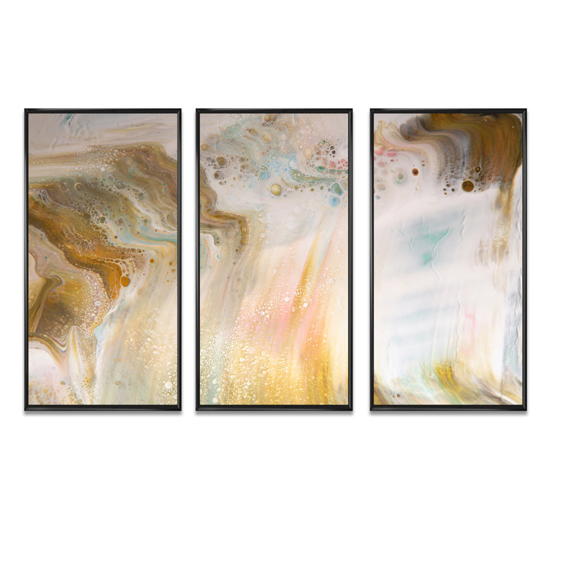 «Fluid Art In Pastel Tones I», ensemble de 3 impressions sur toile, Noir, noir, noir, noir, H 28 po x l 36 po x P 1 po