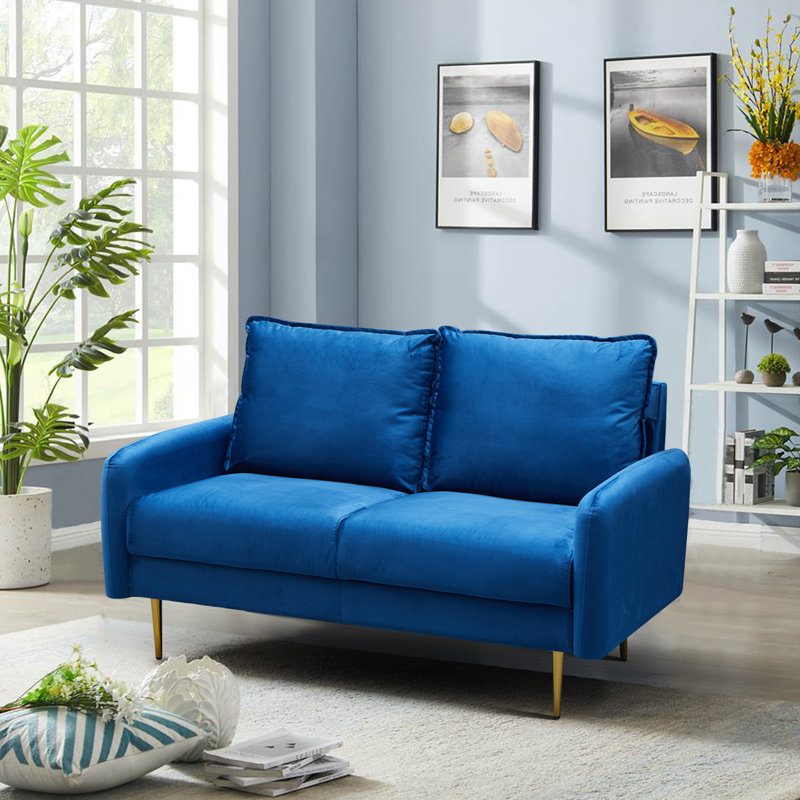 Govany 57.8'' Velvet Loveseat, Space Blue Velvet, 33" H x 57.8" W x 31.7" D