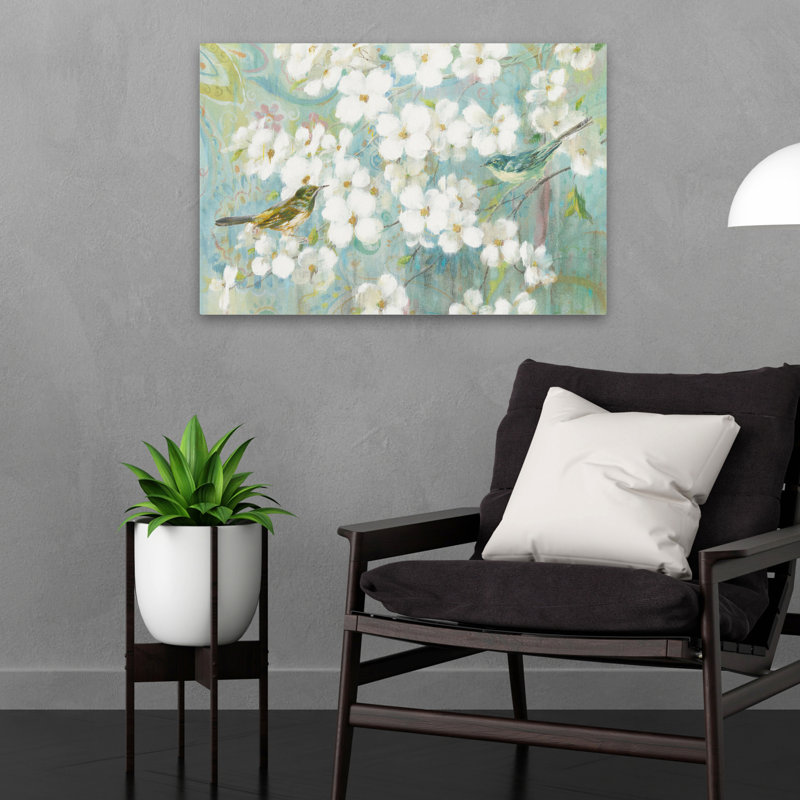 Art animalier et oiseau, rêve de printemps II, bleu sarcelle, H 16 po x l 24 po
