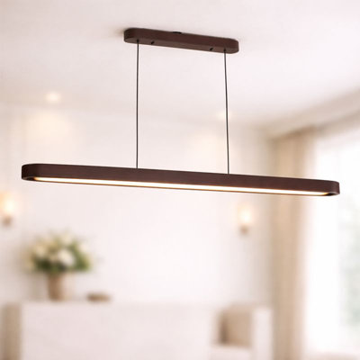 Luminaire suspendu linéaire en bois massif à 1 lumière DEL pour îlot de cuisine