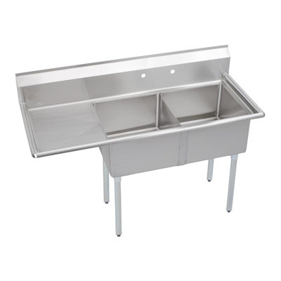 Elkay Dependabilt Stainless Steel 58-1/2" X 23-13/16" X 44-3/4" 16 Gauge Two Compartment Sink W/ 18" Left Drainboard And Stainless Steel Legs