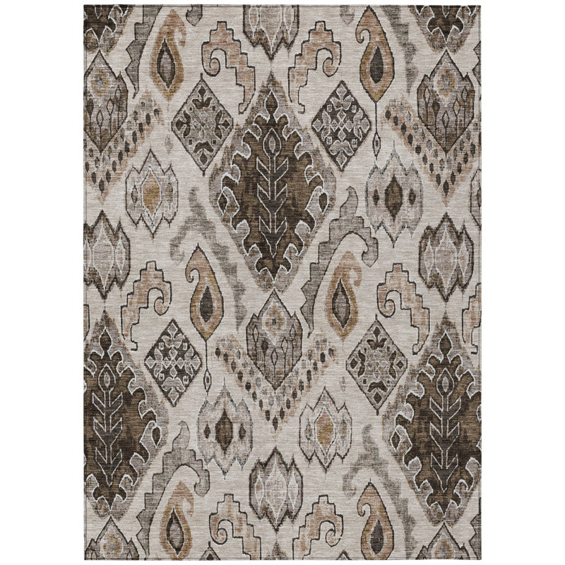 Tapis marocain d'intérieur et d'extérieur lavable brun et beige 3 pi x 5 pi