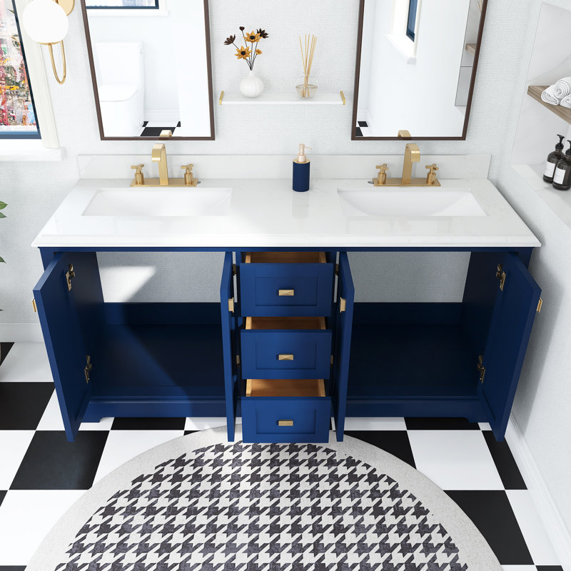 Steeve 72.59 " W Freestanding Standard Free Standing 2 Double Combined Vanity Unit Bathroom Vanity With Engineered Stone Top