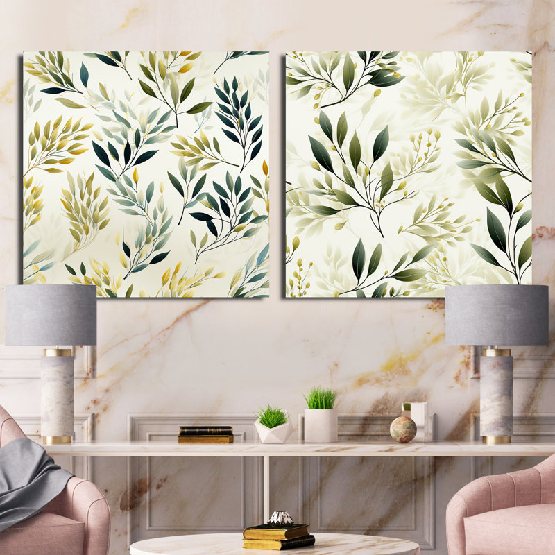 Zen Leaves III - Ensemble de 2 collages carrés floral et botanique, Toile tendue, H 36 po x l 73 po