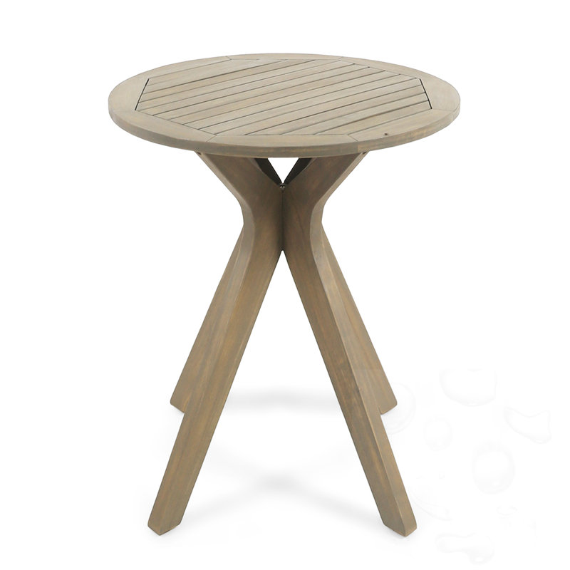 Wooden Round Patio Side Table With X-Leg Design, Gray
