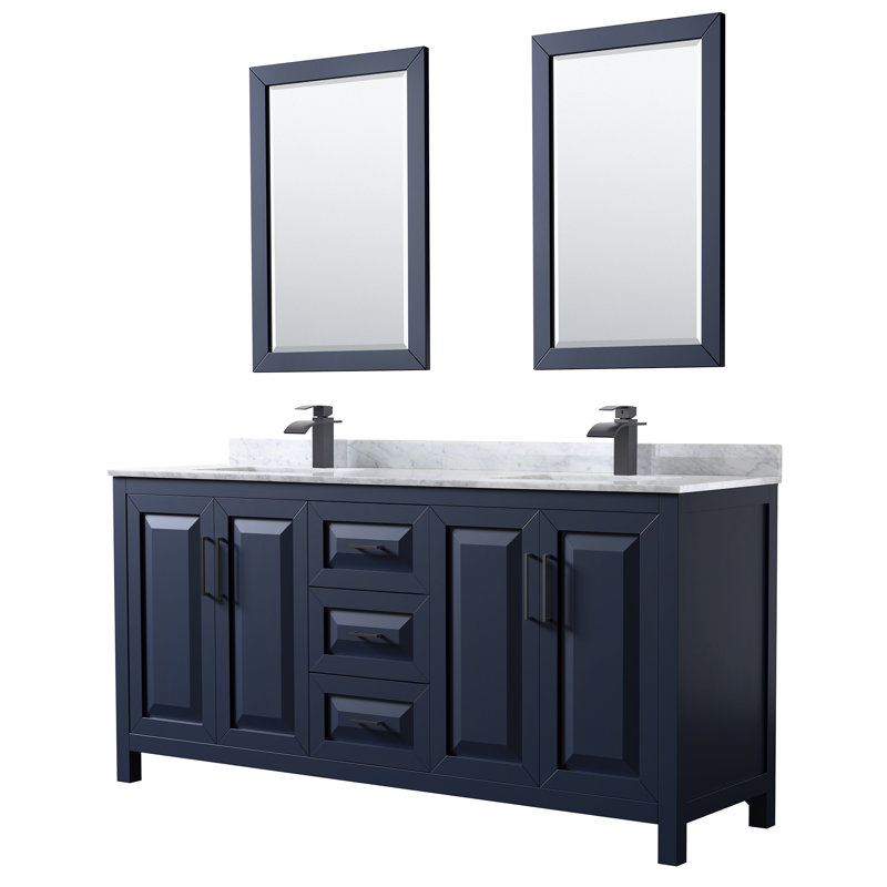 Daria 72'' W Double Vanity, Matte Black, Dark Blue, White Cultured Marble