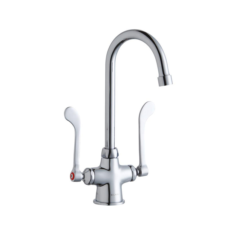 Robinet de cuisine à un trou avec robinet de pont dissimulé avec bec de col de cygne de 5 po et poignées de poignet de 6 po chromées
