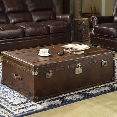 Vintage Faux Leather Box Shape Coffee Table Coffee Table