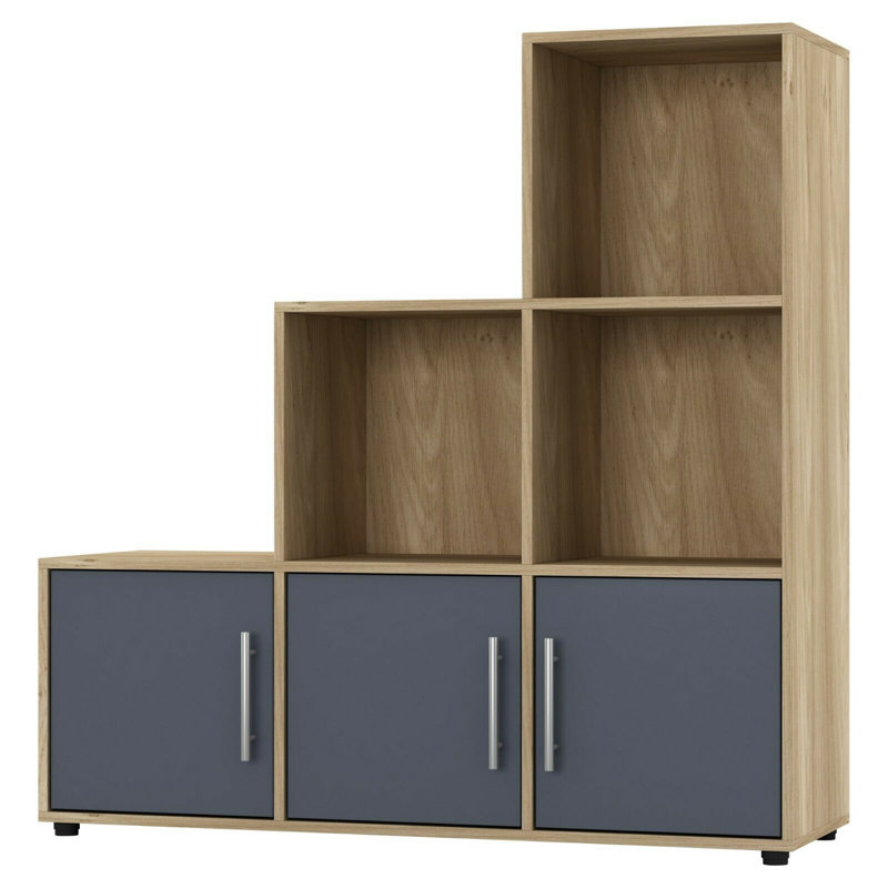 Berra 90.5 cm H x 89 cm W Step Bookcase, Beech/Grey