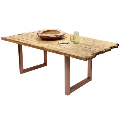 Frida Teak Solid Wood Top Metal Base Dining Table